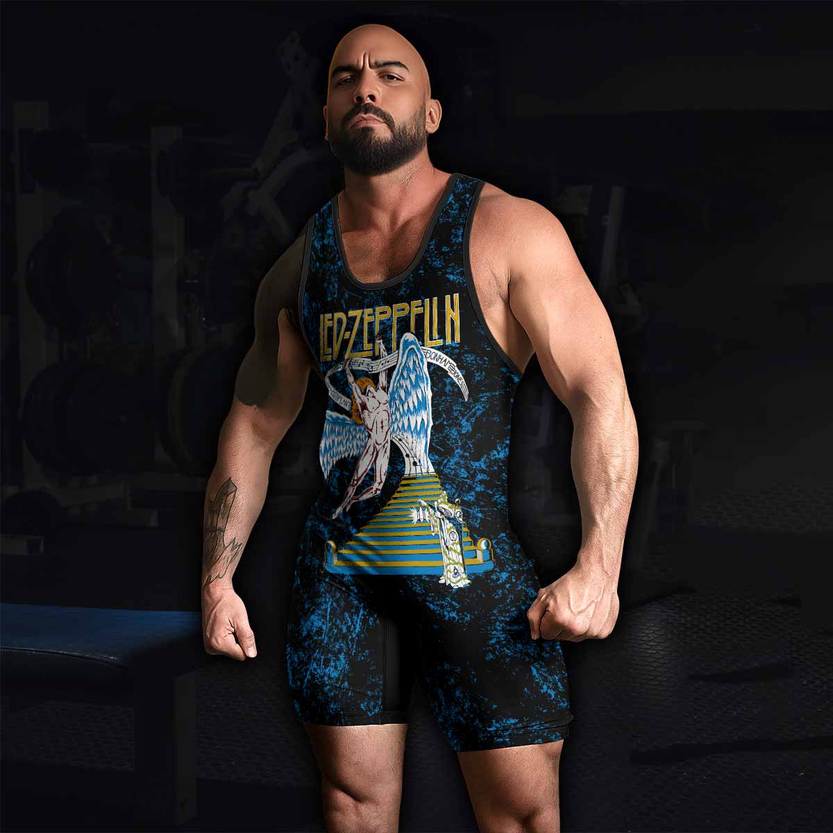 Led Zeppelin Swan Song Wrestling Singlet - men's lifestyle view
