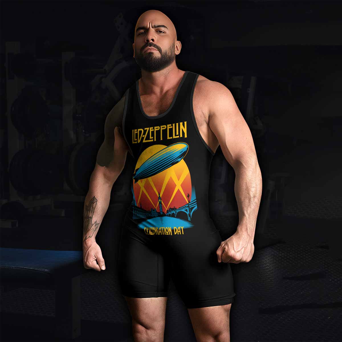 Led Zeppelin Celebration Day Wrestling Singlet - men's lifestyle view