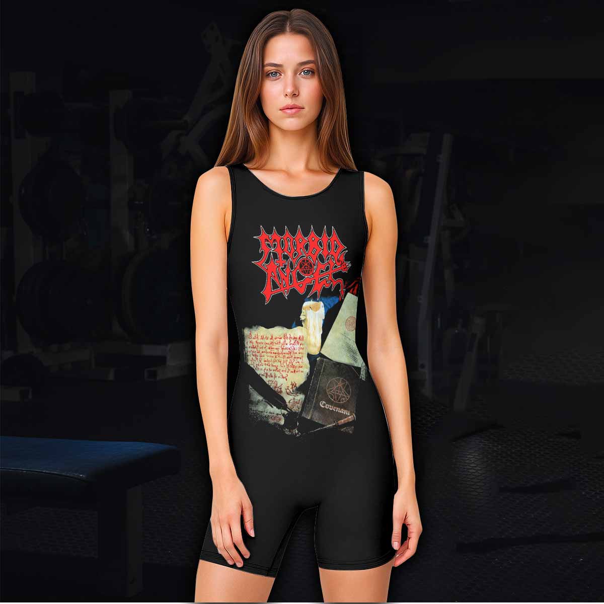 Morbid Angel Covenant Wrestling Singlet - women's lifestyle view