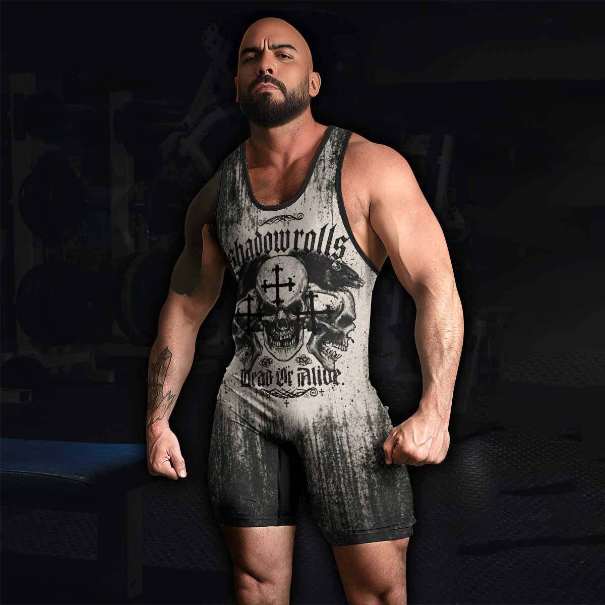 Shadowrolls Dead Or Alive Wrestling Singlet - men's lifestyle view