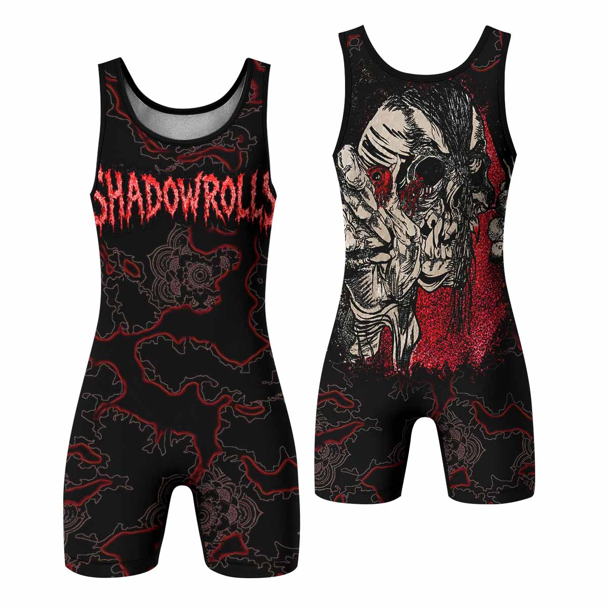 Crimson Hollow Skull Wrestling Singlet - front and back view