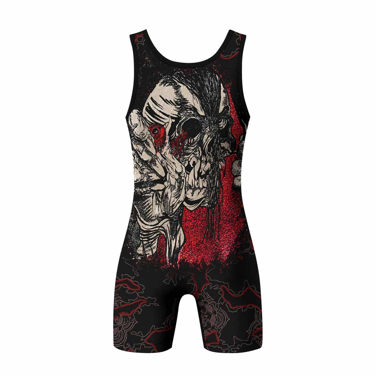 Crimson Hollow Skull Wrestling Singlet - back view mockup