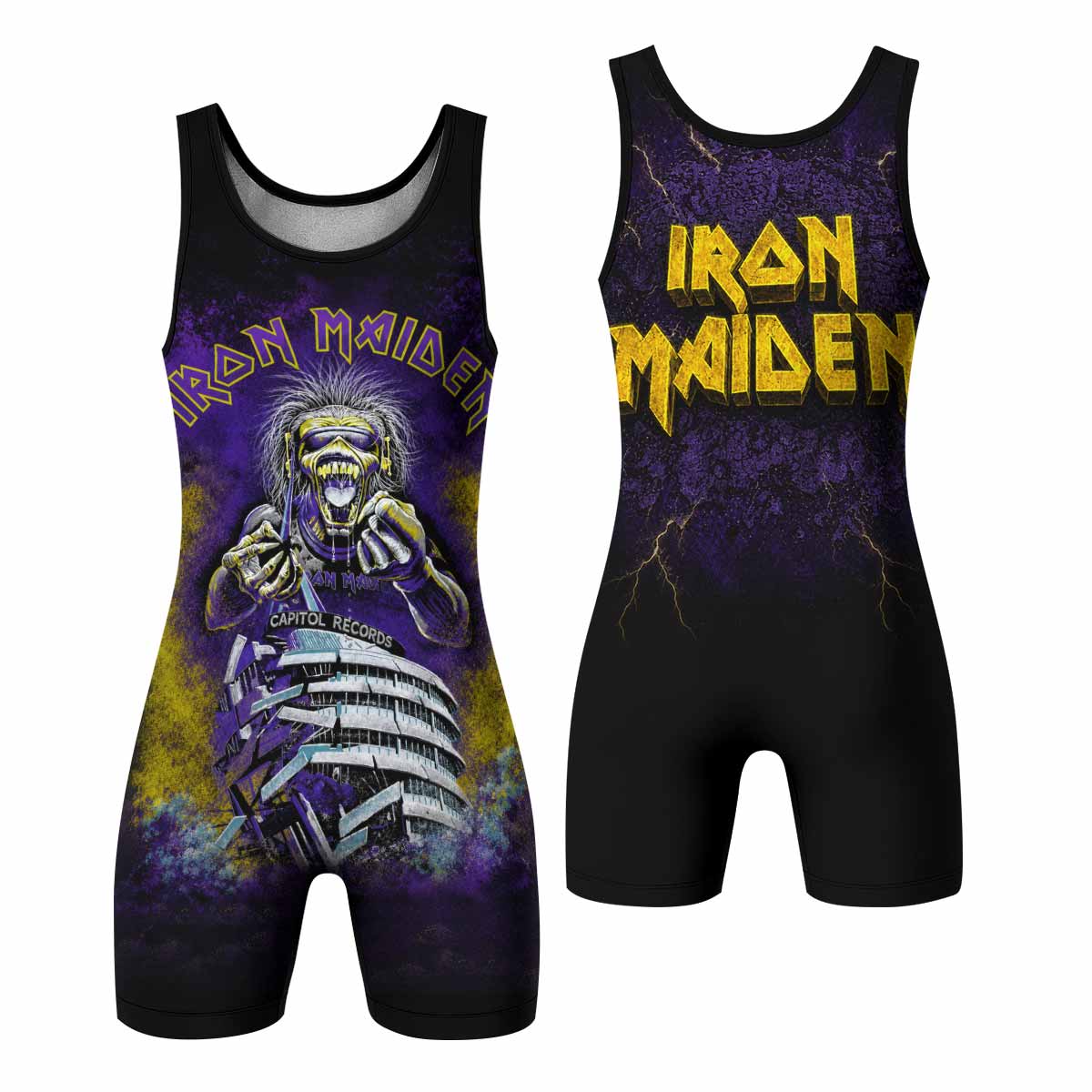 Iron Maiden Capitol Chaos Eddie Wrestling Singlet - front and back view