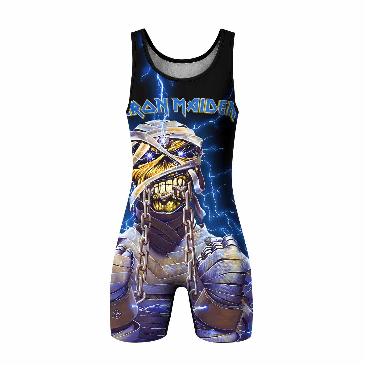 Iron Maiden Powerslave Mummy Eddie Wrestling Singlet - front view mockup