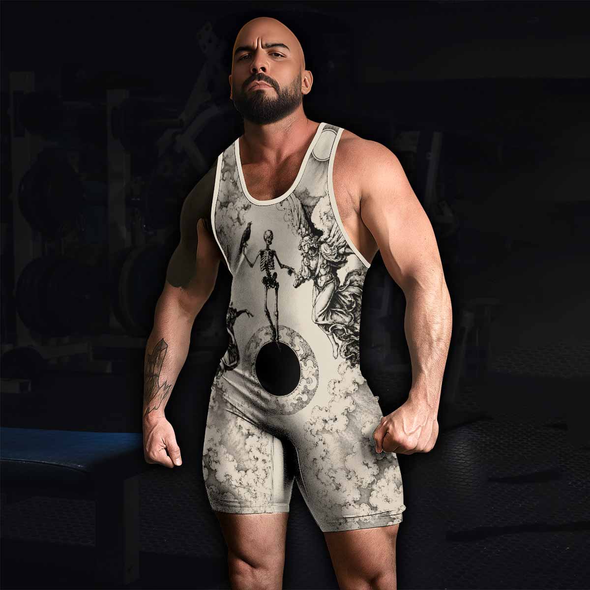 Celestial Memento Mori Wrestling Singlet - men's lifestyle view