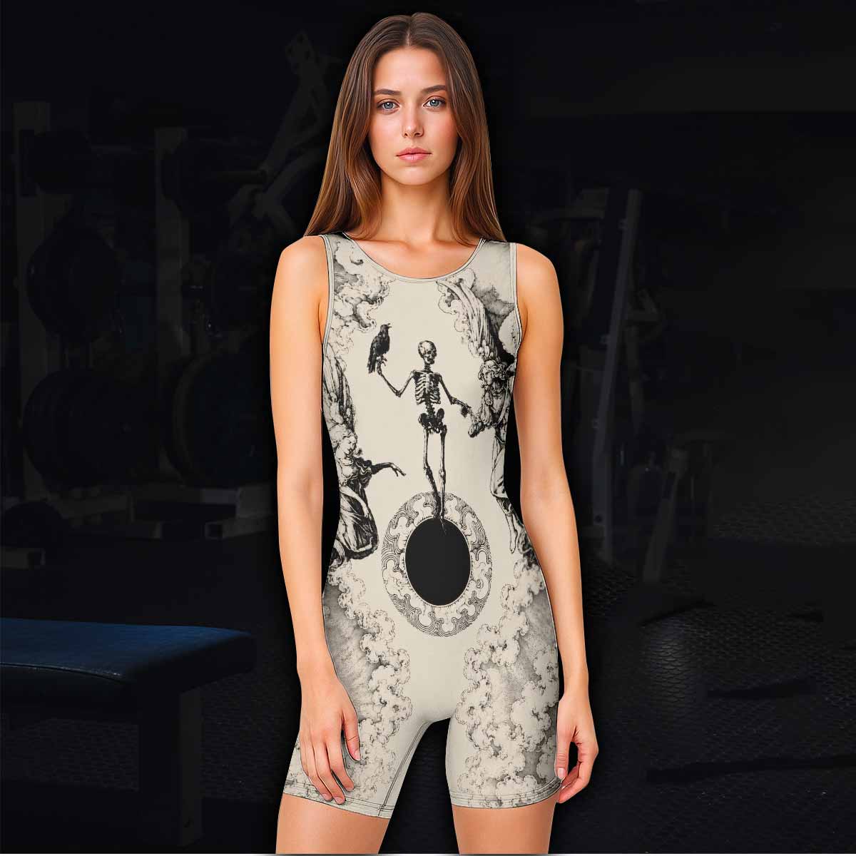 Celestial Memento Mori Wrestling Singlet - women's lifestyle view