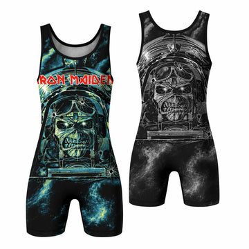 Iron Maiden Aces High Eddie Pilot Wrestling Singlet - front and back view