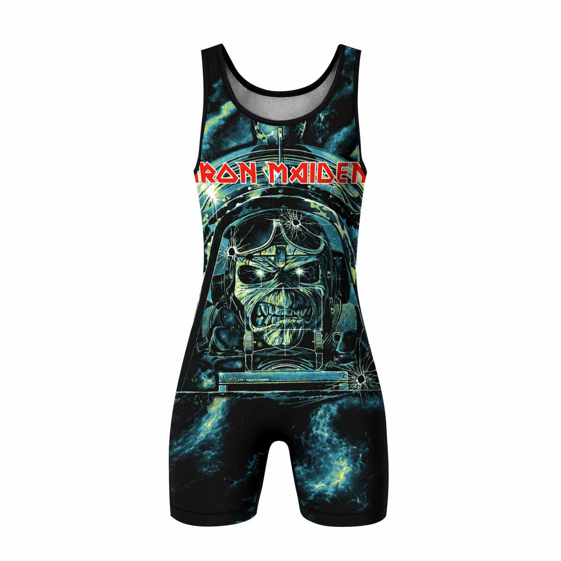 Iron Maiden Aces High Eddie Pilot Wrestling Singlet - front and back view
