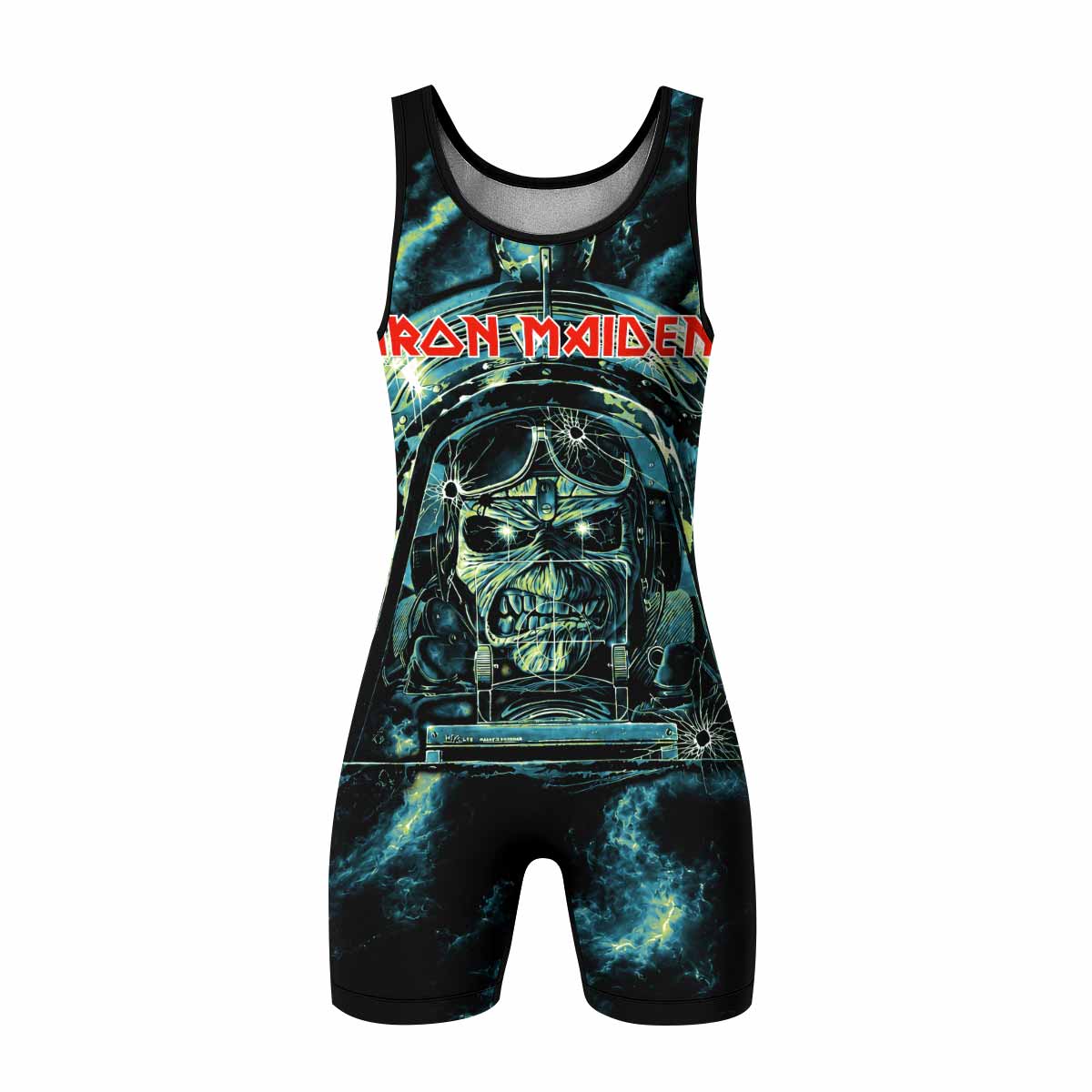 Iron Maiden Aces High Eddie Pilot Wrestling Singlet - front view mockup