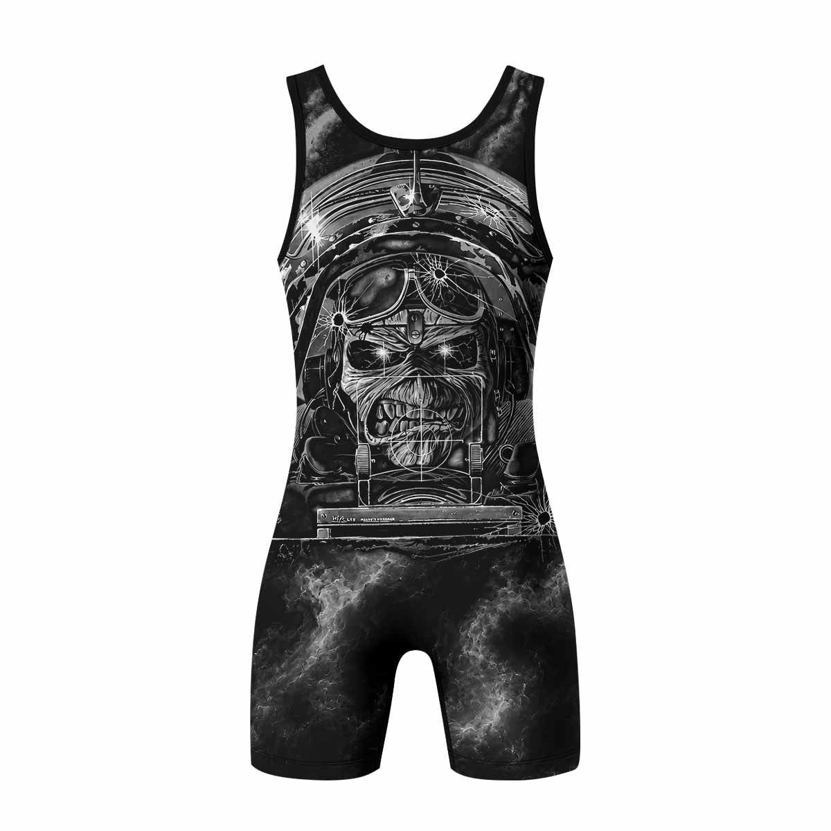 Iron Maiden Aces High Eddie Pilot Wrestling Singlet - back view mockup