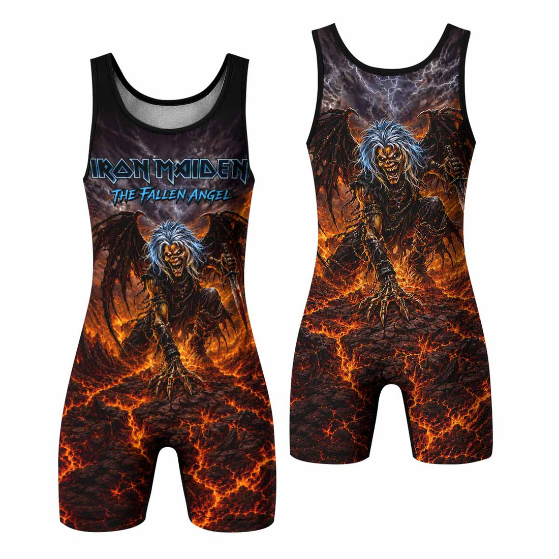 Iron Maiden The Fallen Angel Eddie Wrestling Singlet - front and back view