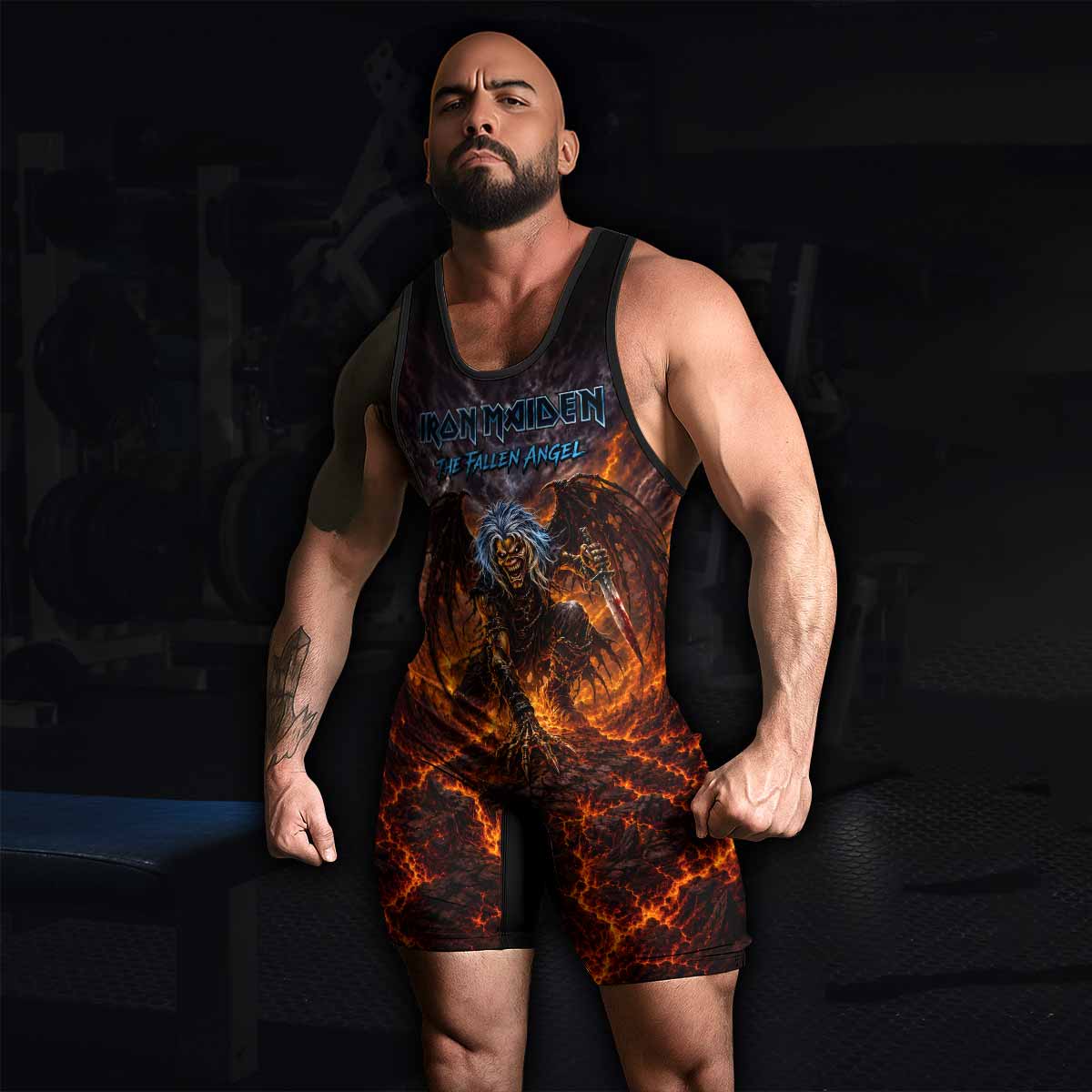Iron Maiden The Fallen Angel Eddie Wrestling Singlet - men's lifestyle view