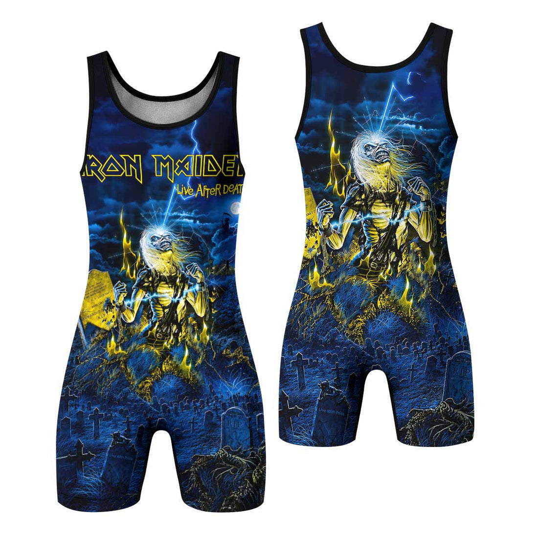 Iron Maiden Live After Death Eddie Wrestling Singlet - front and back view