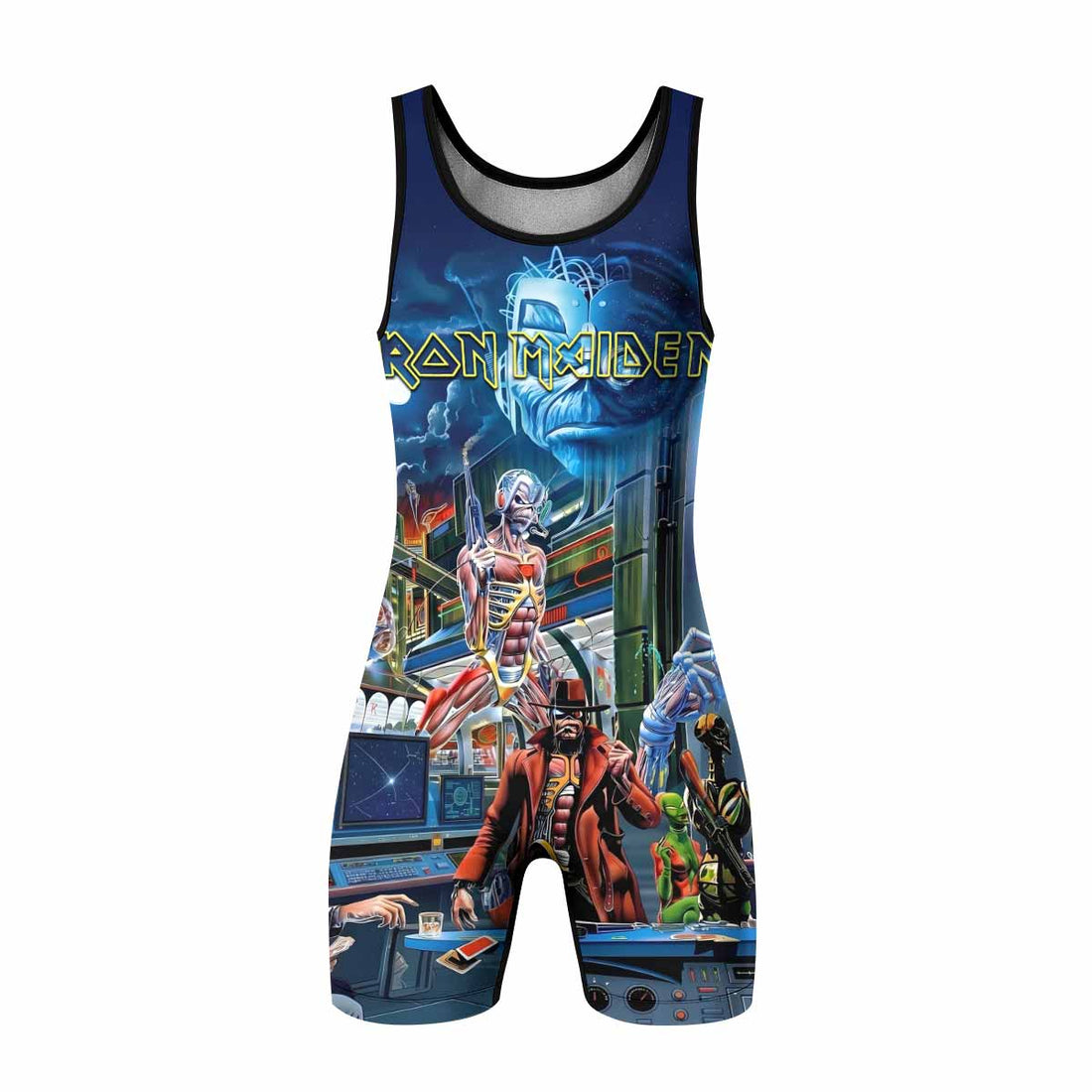 Iron Maiden Somewhere in Time Eddie Cyborg Wrestling Singlet - front and back view