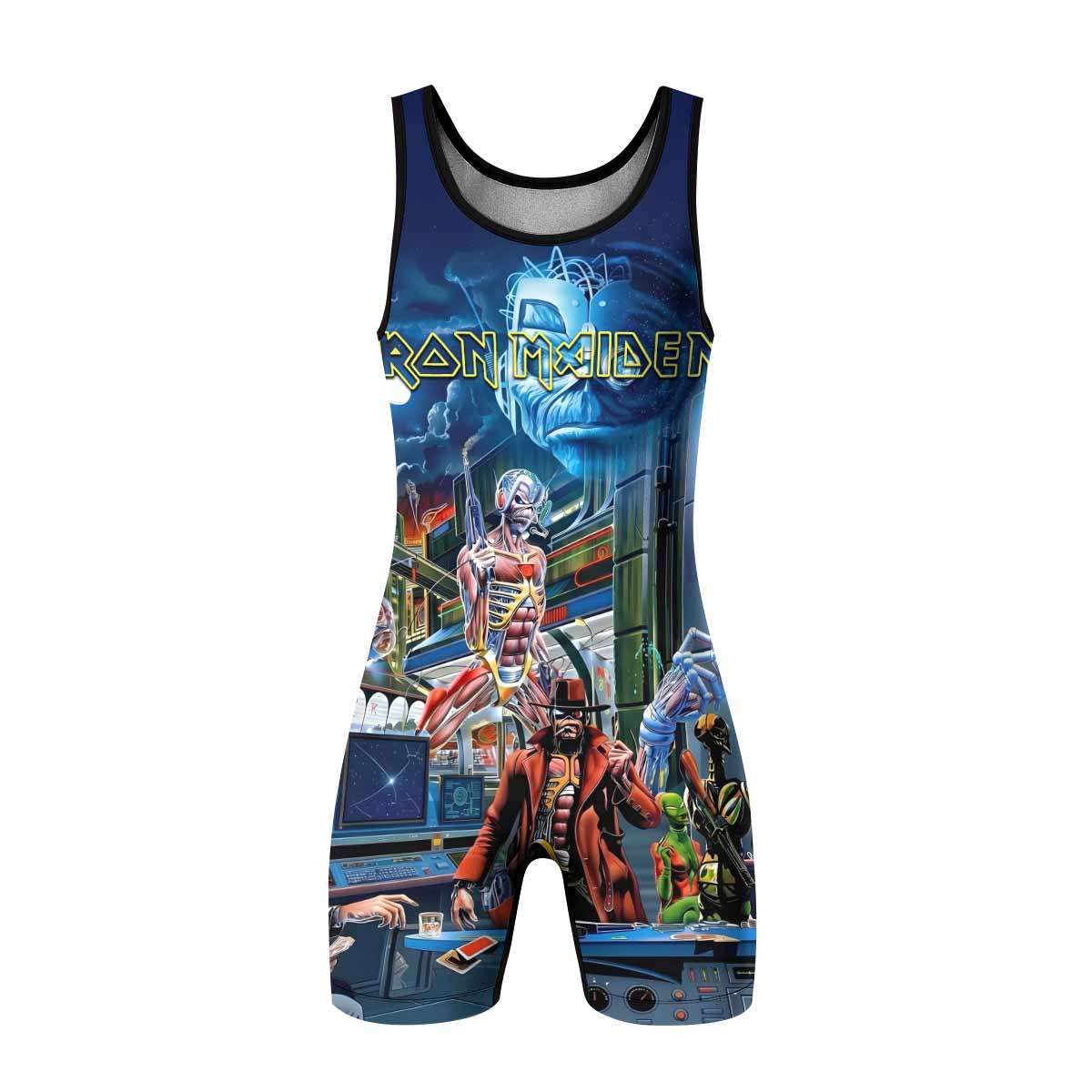 Iron Maiden Somewhere in Time Eddie Cyborg Wrestling Singlet - front view mockup