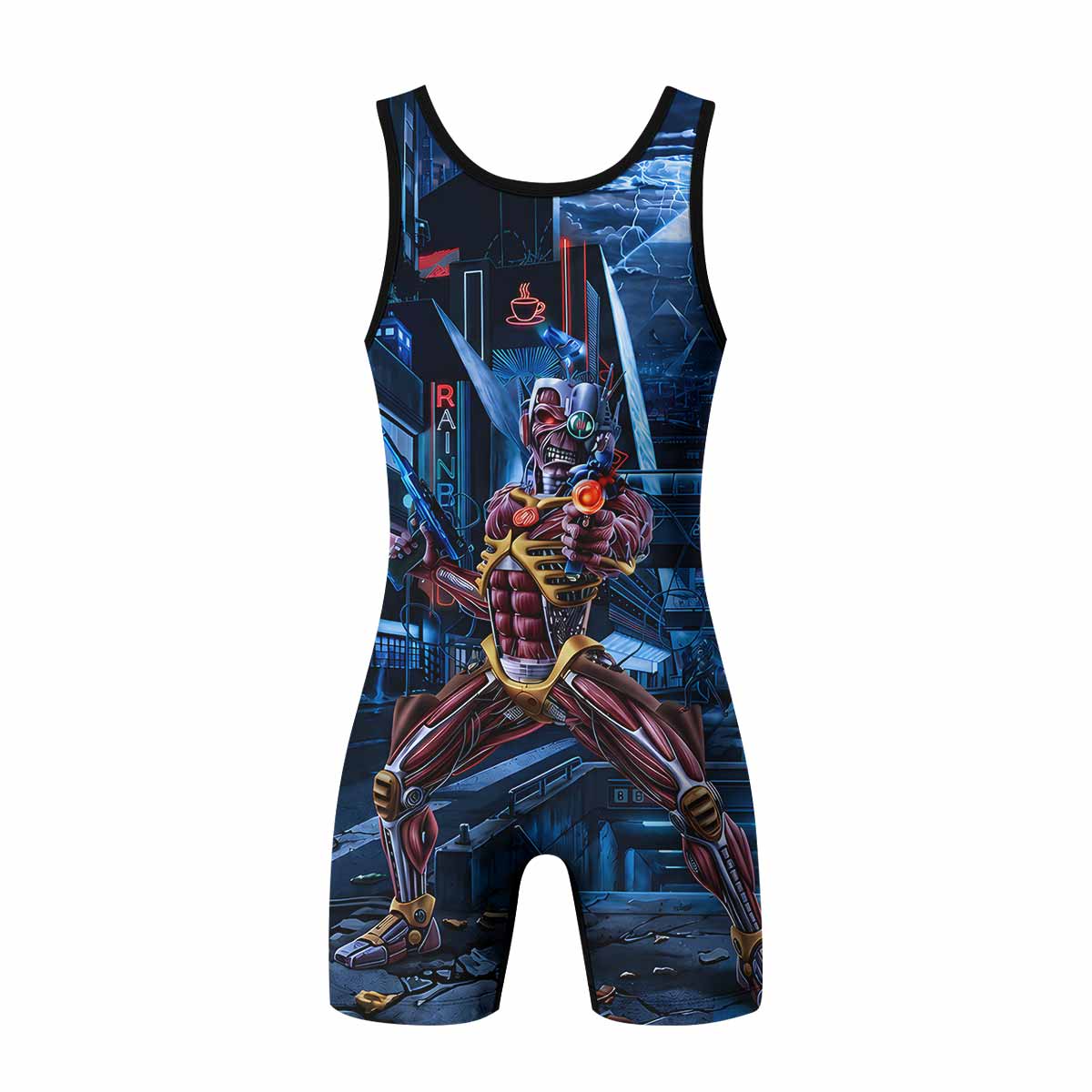 Iron Maiden Somewhere in Time Eddie Cyborg Wrestling Singlet - back view mockup