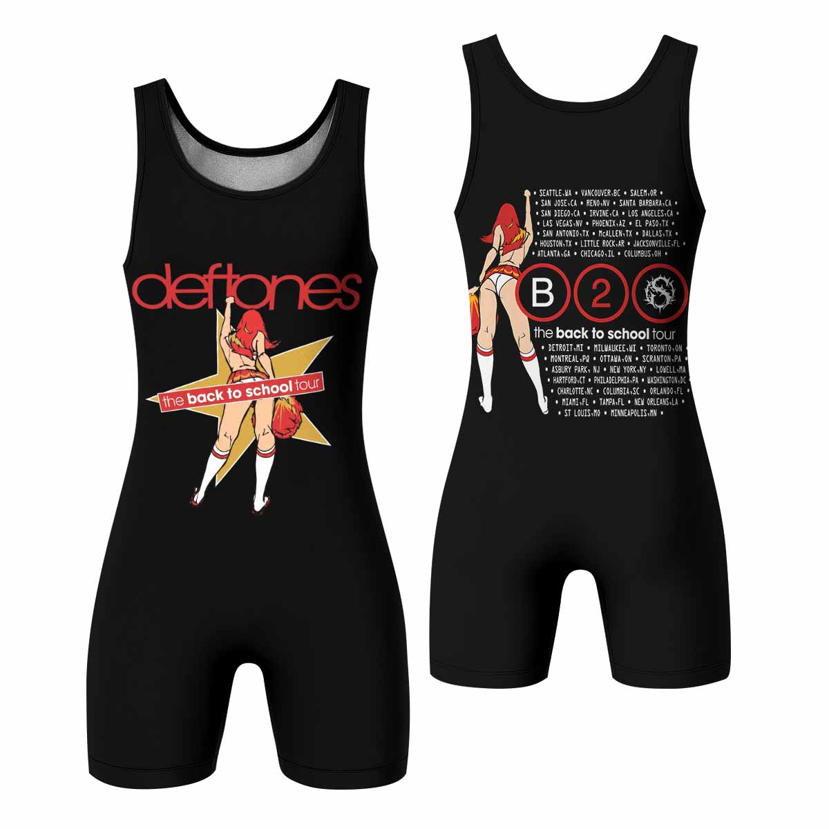 Deftones Back to School Tour Wrestling Singlet - front and back view