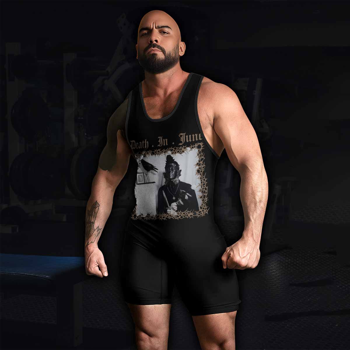 Death in June Ritual Raven Wrestling Singlet - men's lifestyle view