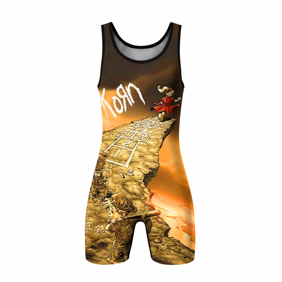 Korn Follow the Leader Hopscotch Wrestling Singlet - front view mockup
