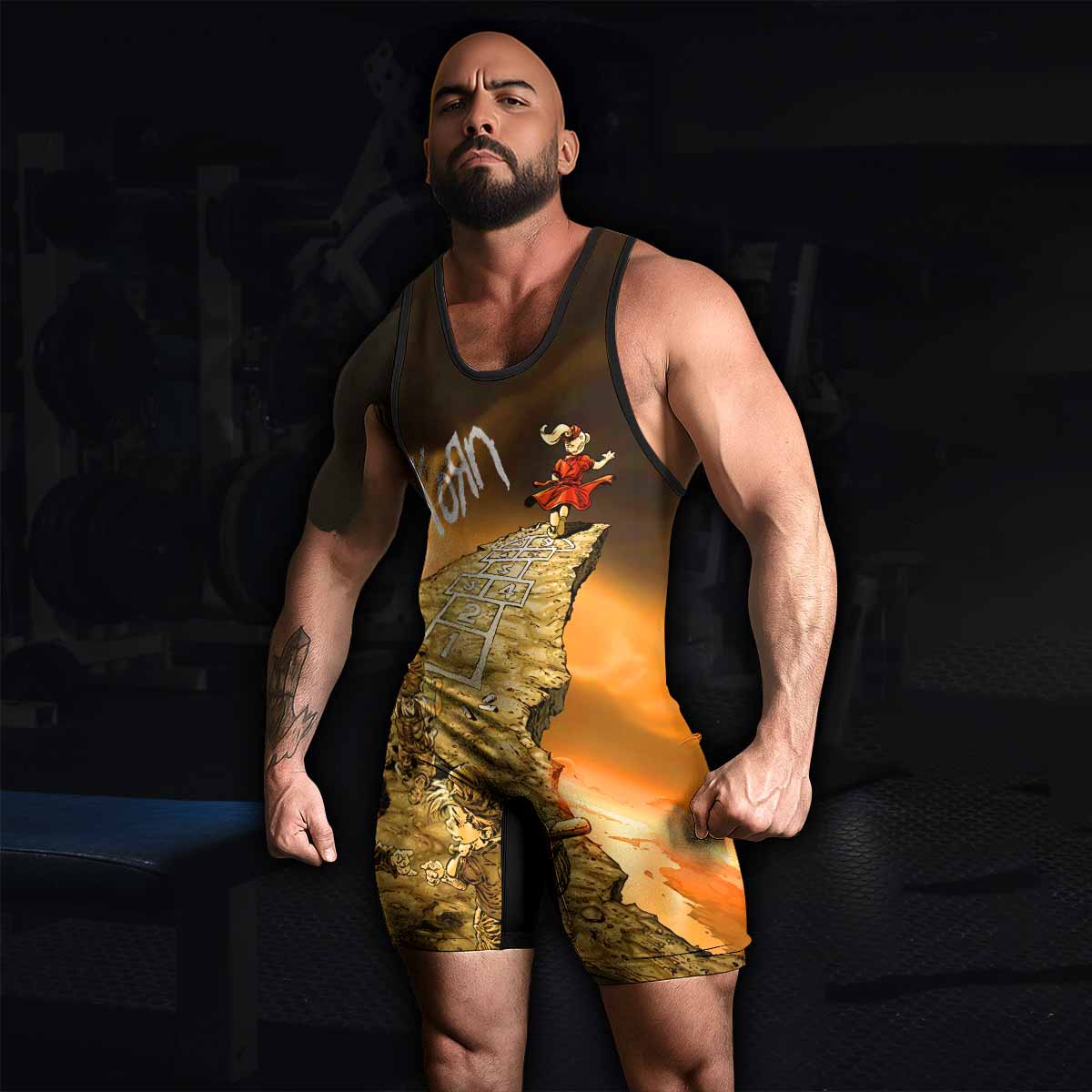 Korn Follow the Leader Hopscotch Wrestling Singlet - men's lifestyle view