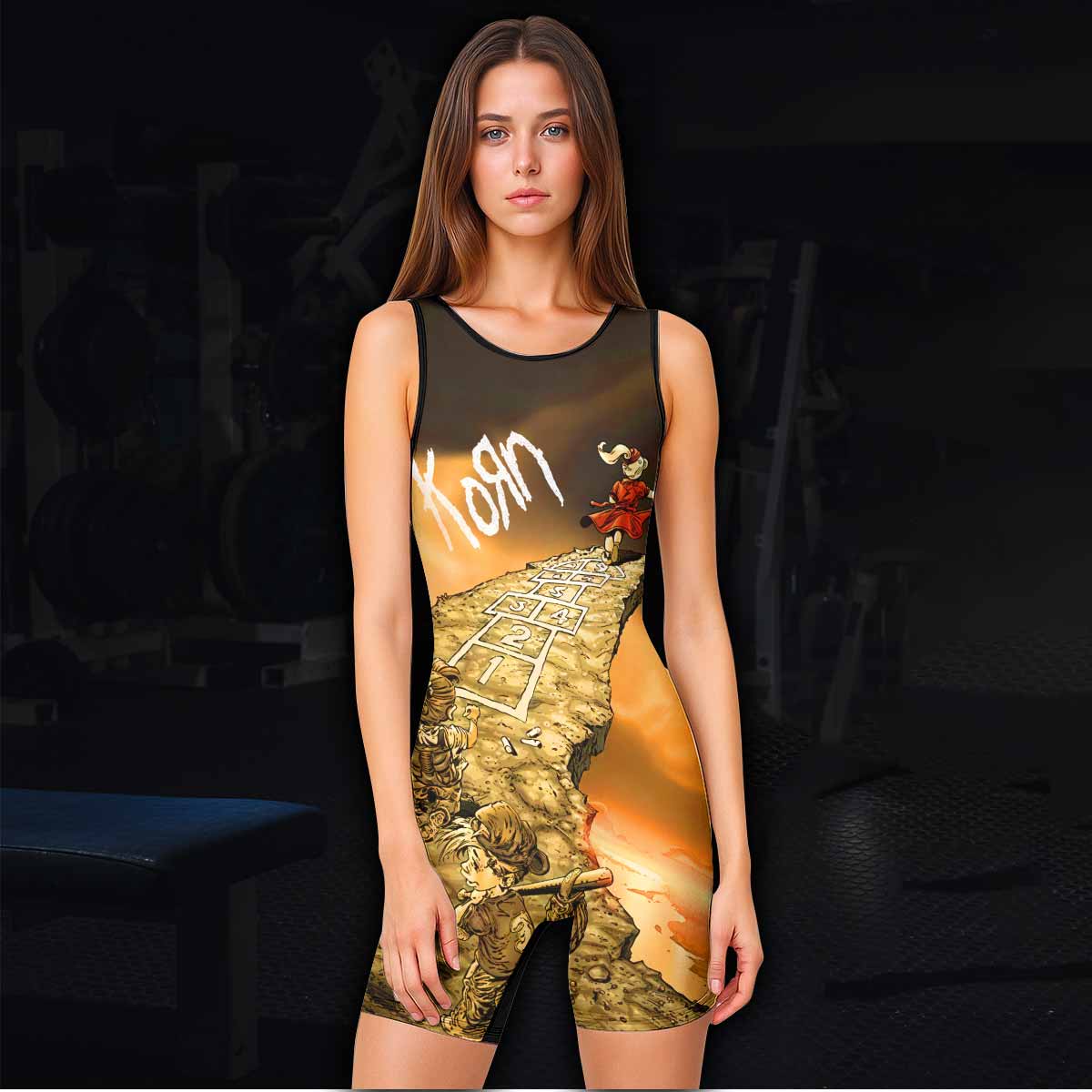 Korn Follow the Leader Hopscotch Wrestling Singlet - women's lifestyle view