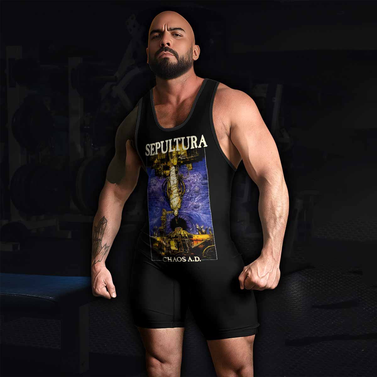 Chaos A.D. Sepultura Wrestling Singlet - men's lifestyle view