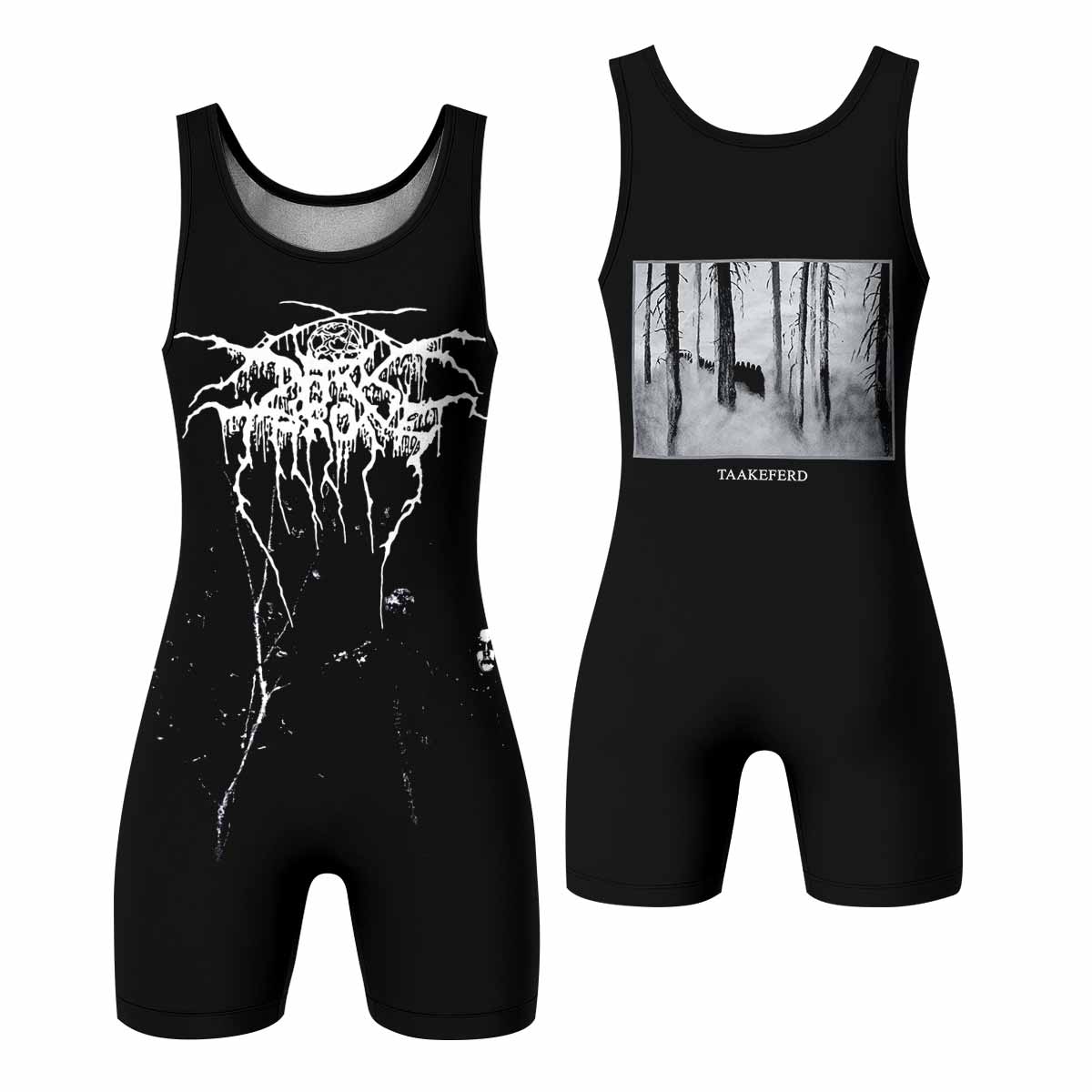 Darkthrone Under a Funeral Moon Wrestling Singlet - front and back view