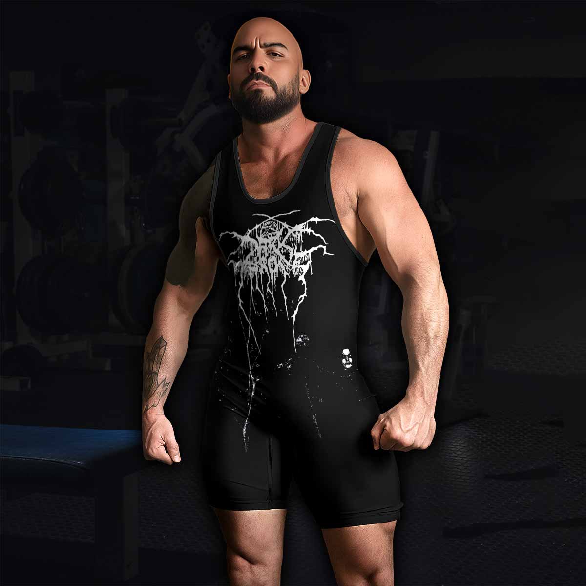 Darkthrone Under a Funeral Moon Wrestling Singlet - men's lifestyle view