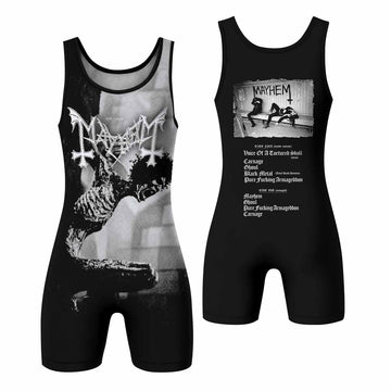 Mayhem Pure Fucking Armageddon Wrestling Singlet - front and back view