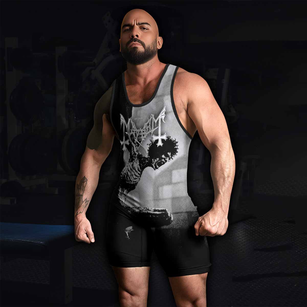 Mayhem Pure Fucking Armageddon Wrestling Singlet - men's lifestyle view