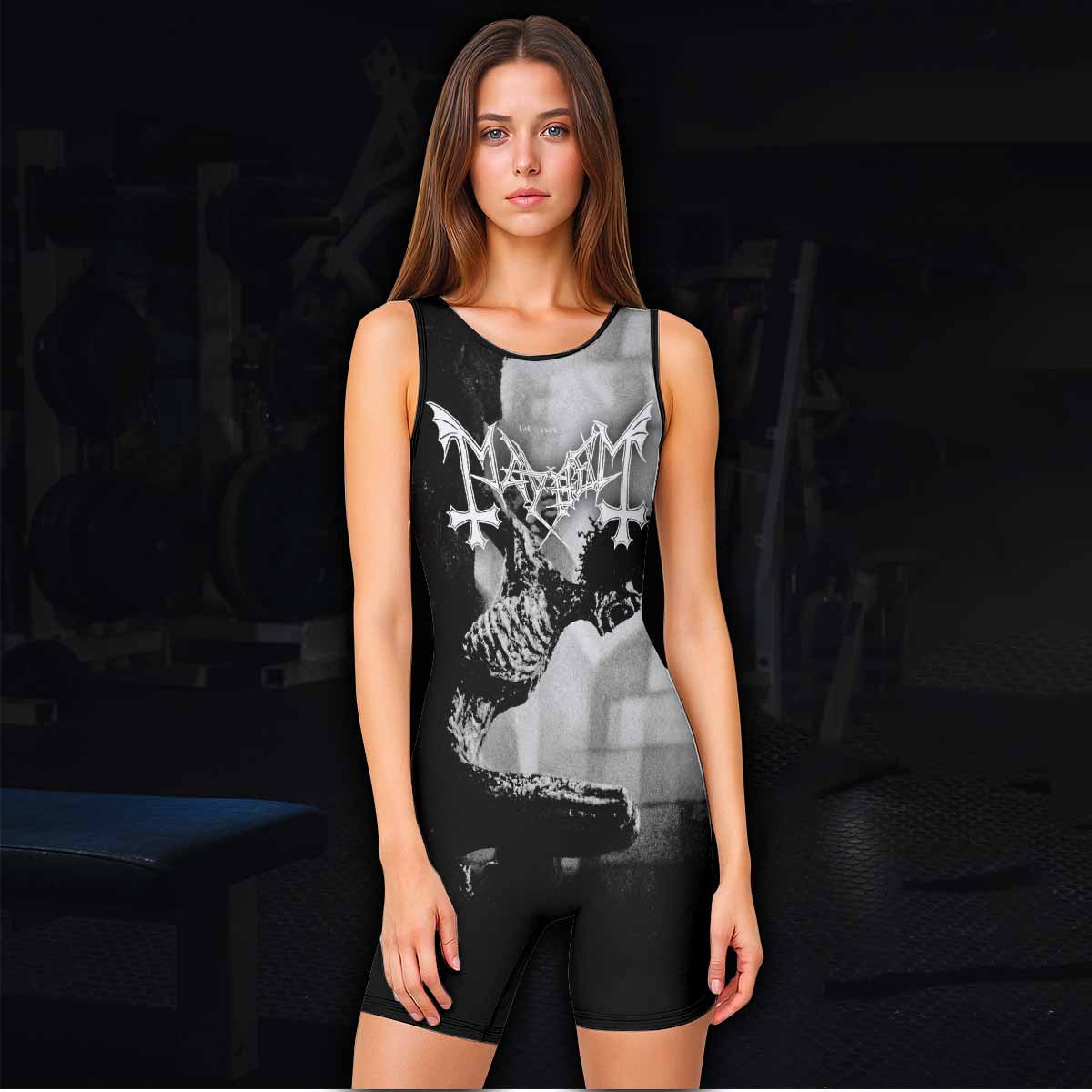 Mayhem Pure Fucking Armageddon Wrestling Singlet - women's lifestyle view