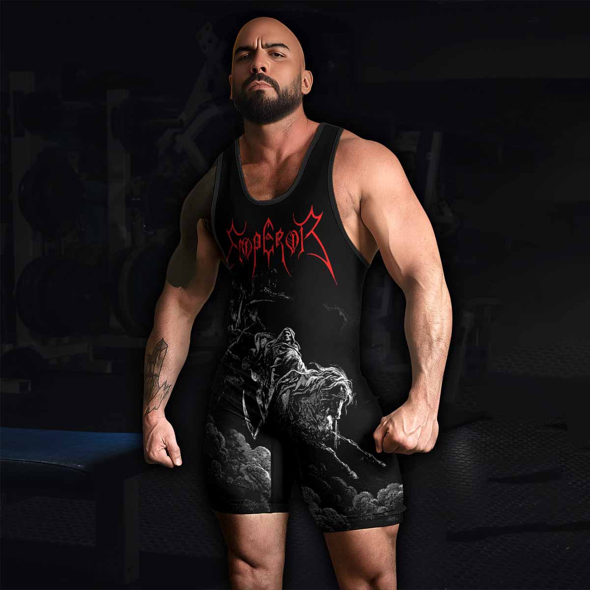 Emperor Wrath of the Tyrant Wrestling Singlet - men's lifestyle view