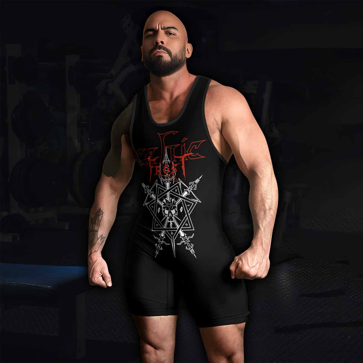 Celtic Frost Morbid Tales Sigil Wrestling Singlet - men's lifestyle view