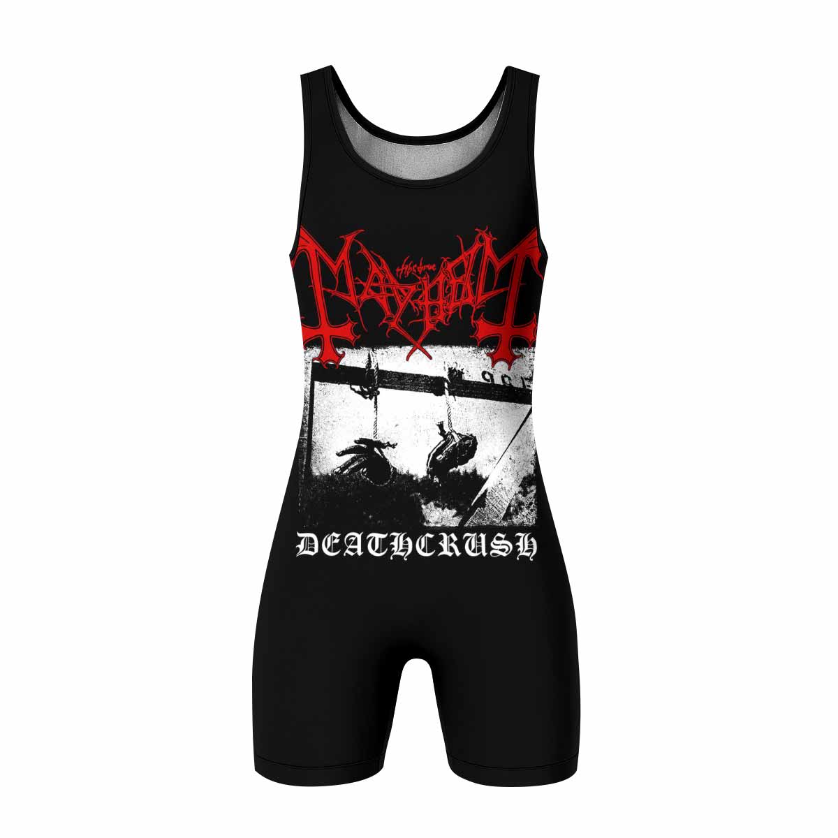 Mayhem Deathcrush No Fun No Core No Mosh No Trends Wrestling Singlet - front view mockup