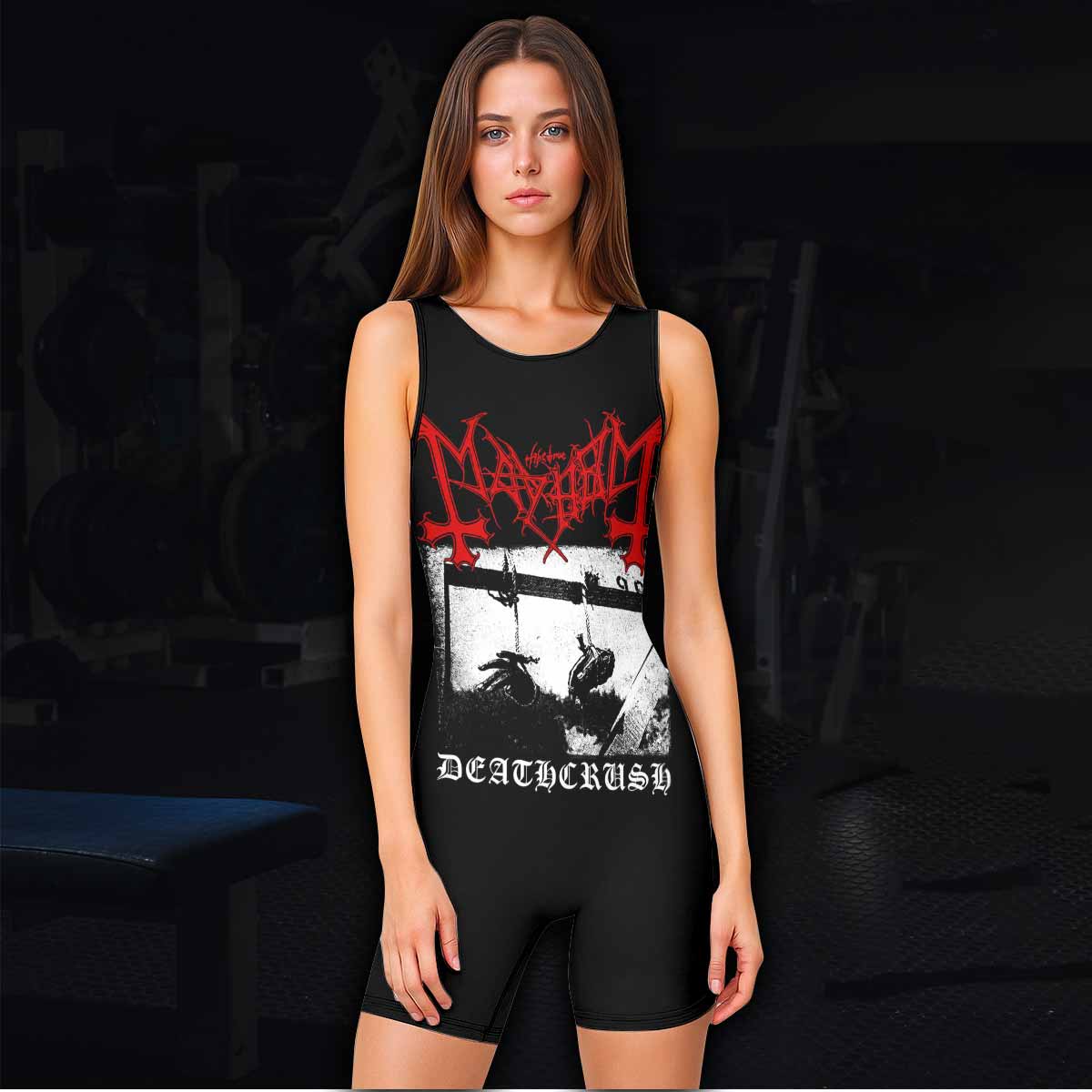 Mayhem Deathcrush No Fun No Core No Mosh No Trends Wrestling Singlet - women's lifestyle view