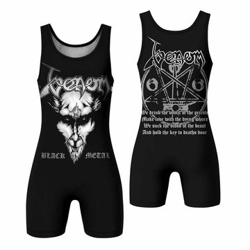 Venom Black Metal Goat Sigil Wrestling Singlet - front and back view