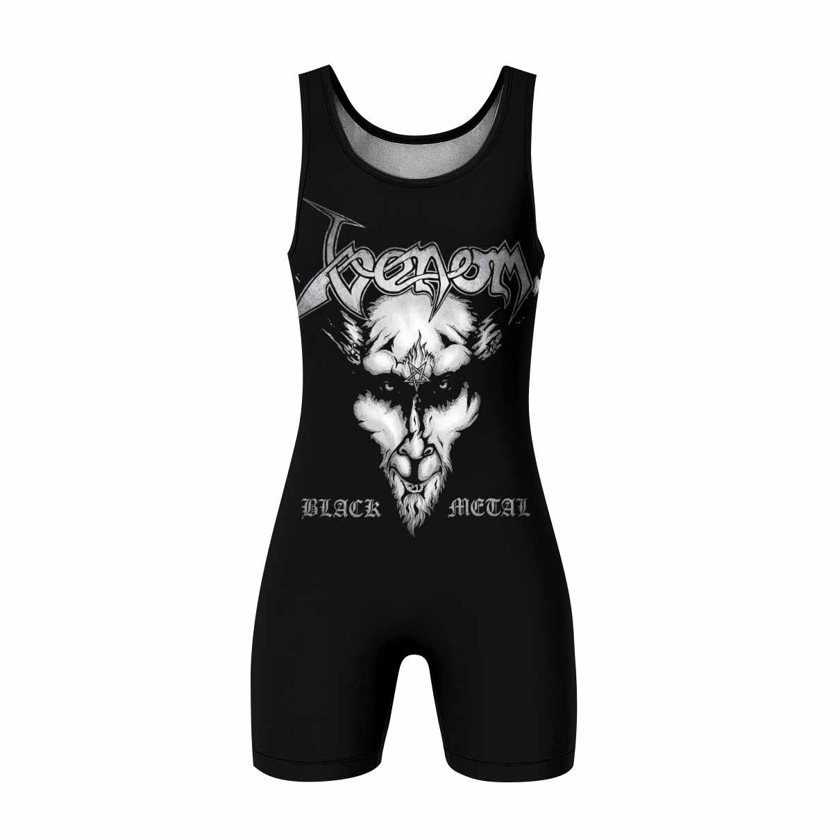 Venom Black Metal Goat Sigil Wrestling Singlet - front view mockup