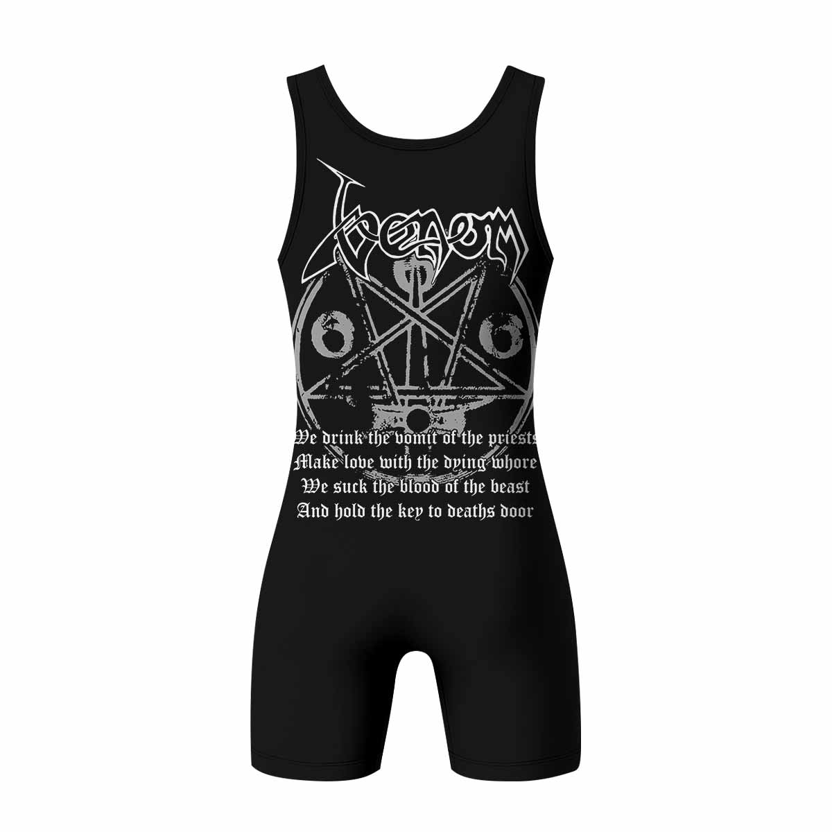 Venom Black Metal Goat Sigil Wrestling Singlet - back view mockup
