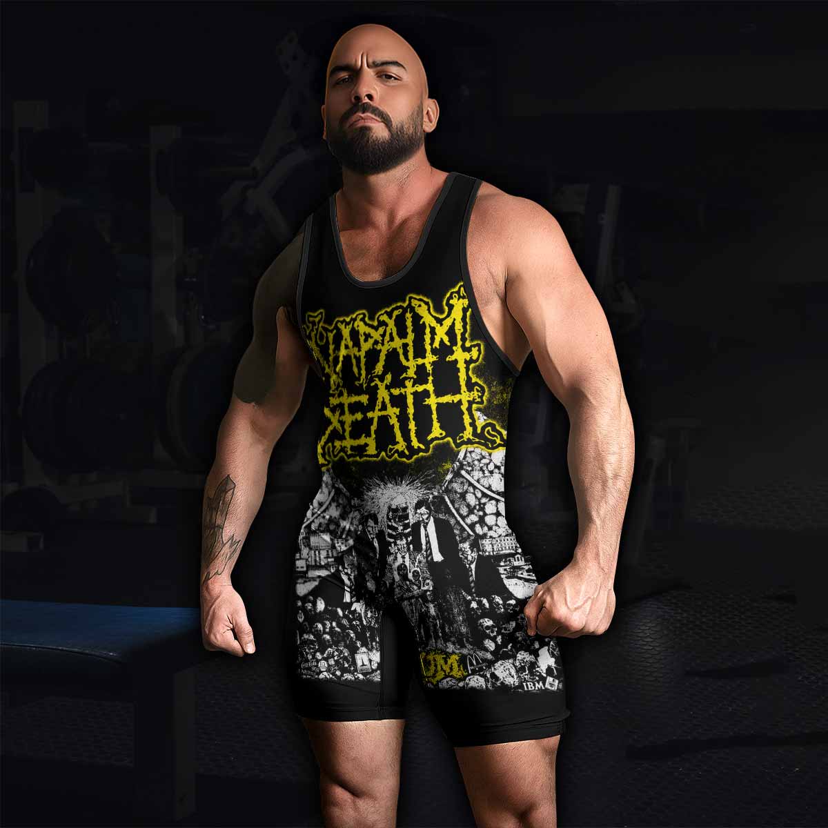 Napalm Death Scum Wrestling Singlet - men's lifestyle view