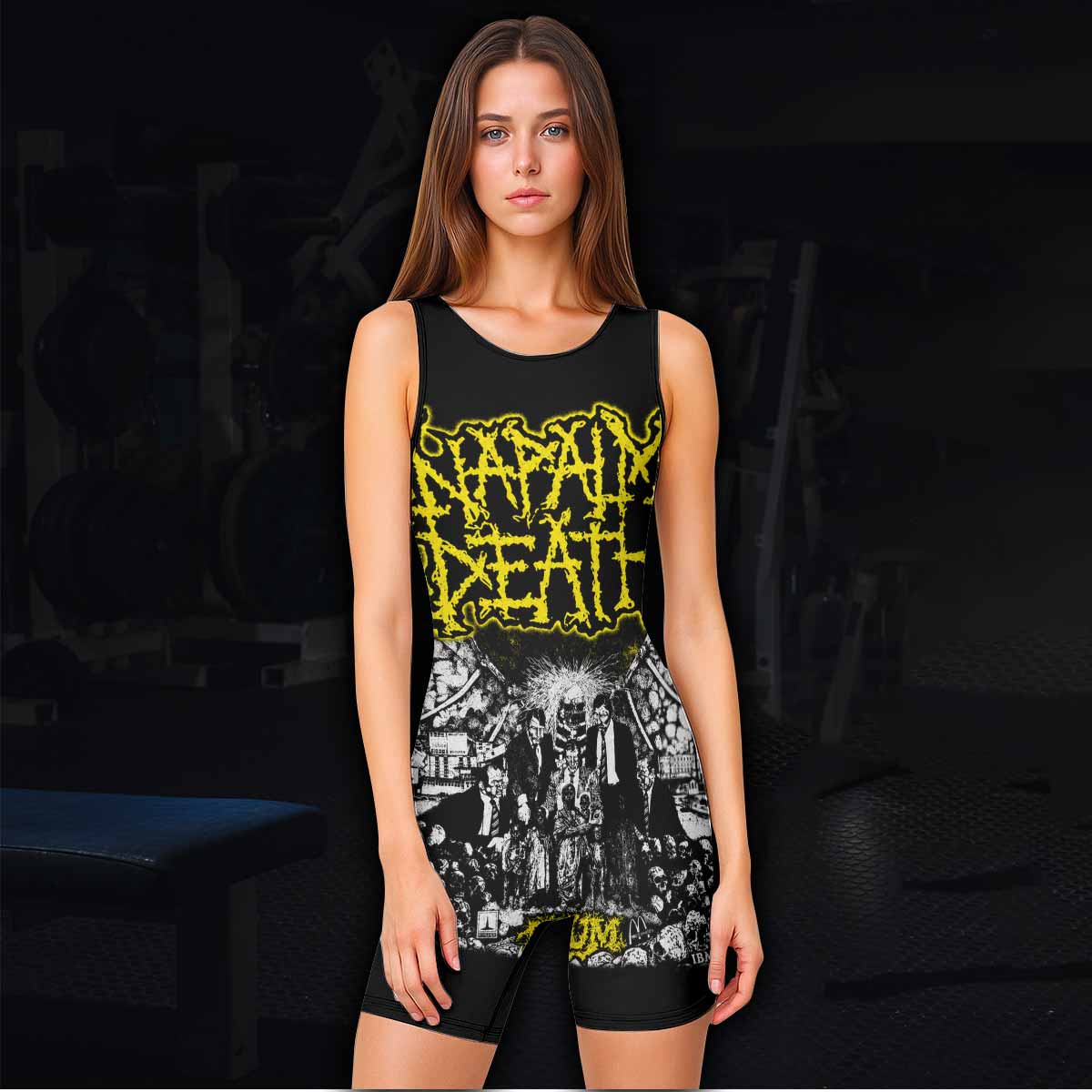 Napalm Death Scum Wrestling Singlet - women's lifestyle view