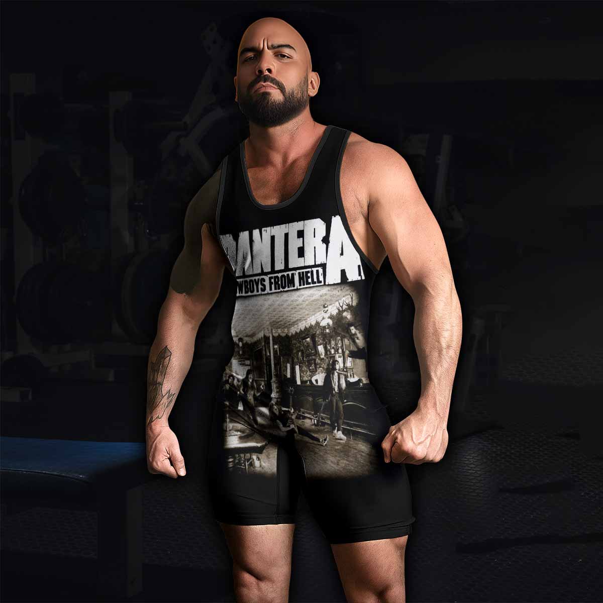 Cowboys from Hell Pantera Wrestling Singlet - men's lifestyle view