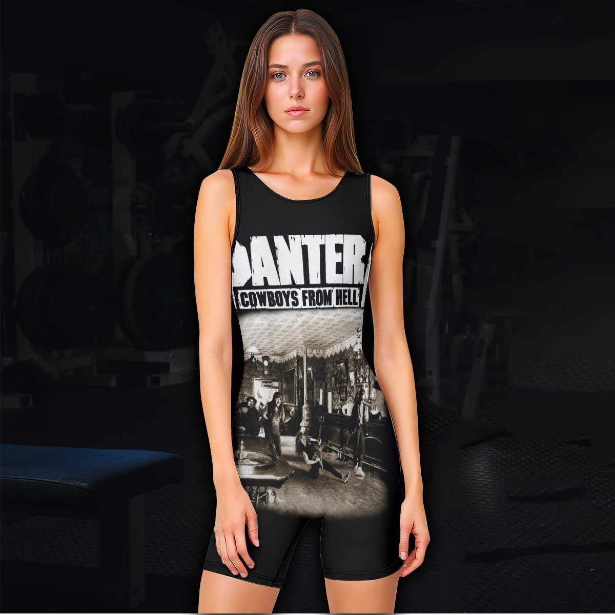 Cowboys from Hell Pantera Wrestling Singlet - women's lifestyle view