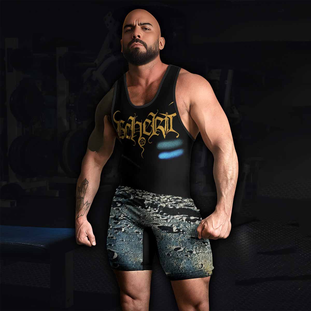 Beherit Drawing Down the Moon Wrestling Singlet - men's lifestyle view