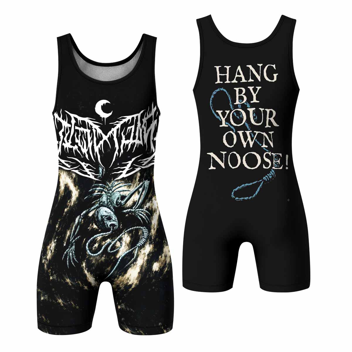 Leviathan A Silhouette in Splinters Wrestling Singlet - front and back view