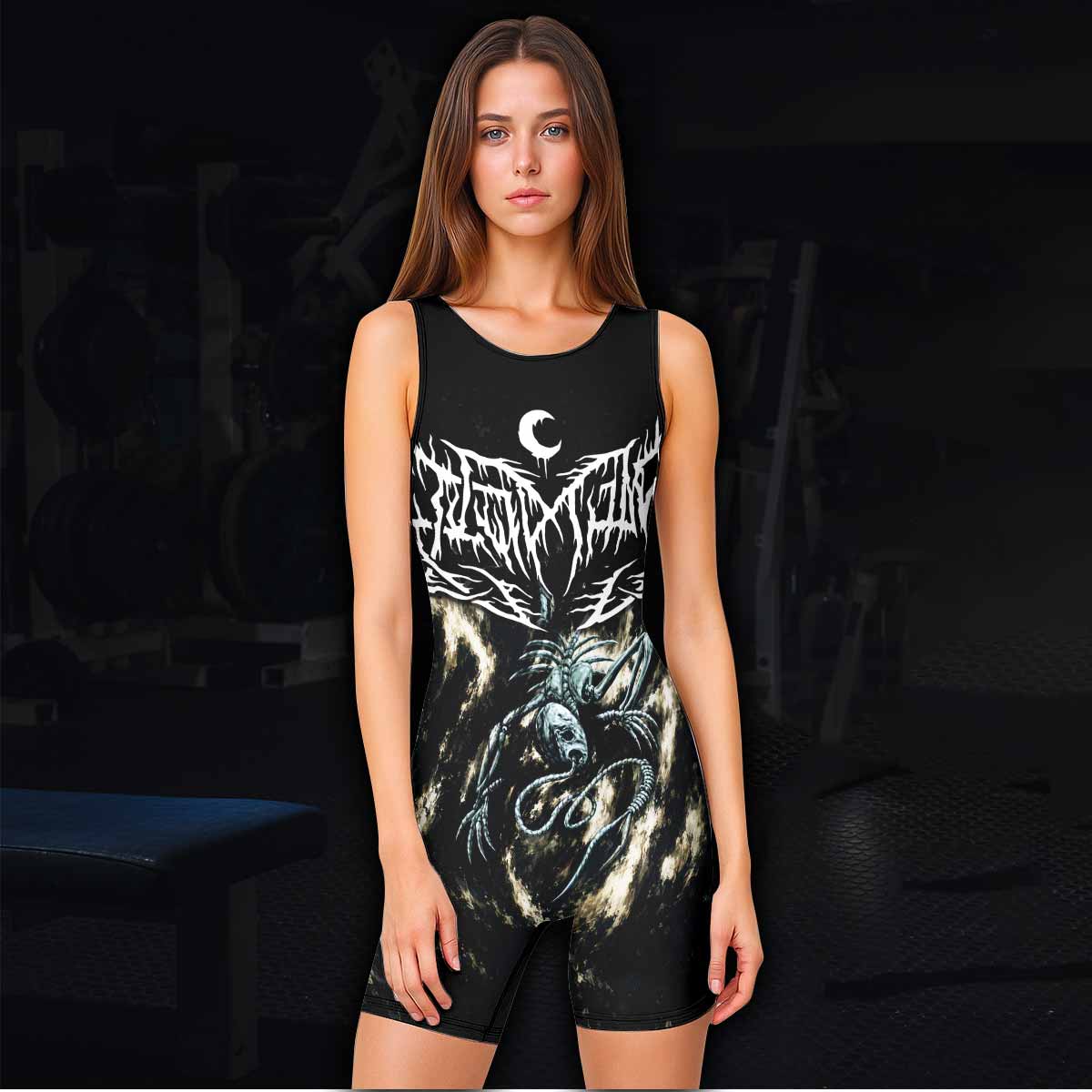 Leviathan A Silhouette in Splinters Wrestling Singlet - women's lifestyle view