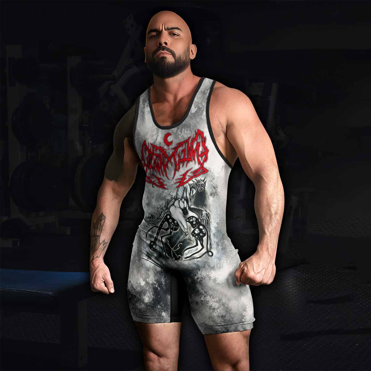 Leviathan Tentacles of Whorror Wrestling Singlet - men's lifestyle view