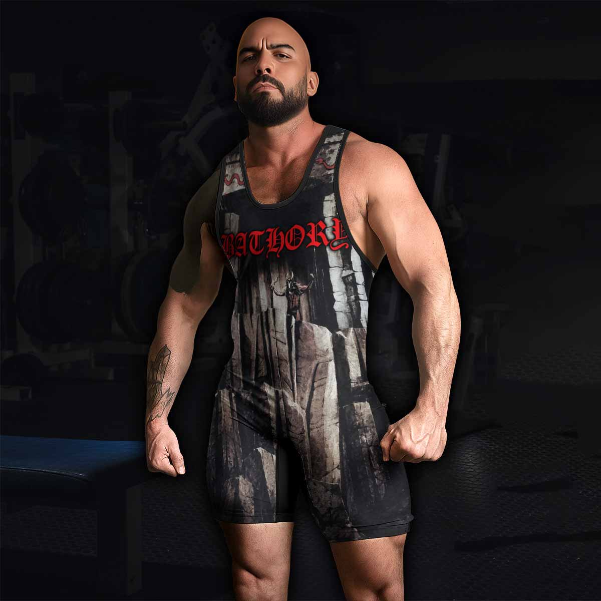 Bathory Under the Sign of the Black Mark Wrestling Singlet - men's lifestyle view