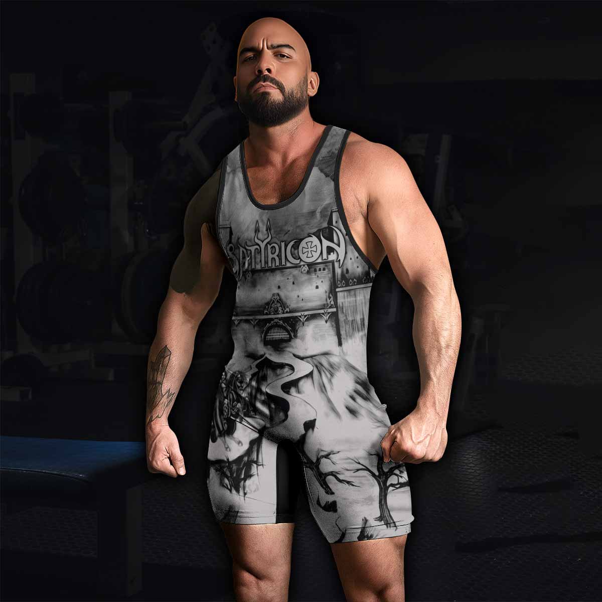 Satyricon Dark Medieval Times Wrestling Singlet - men's lifestyle view