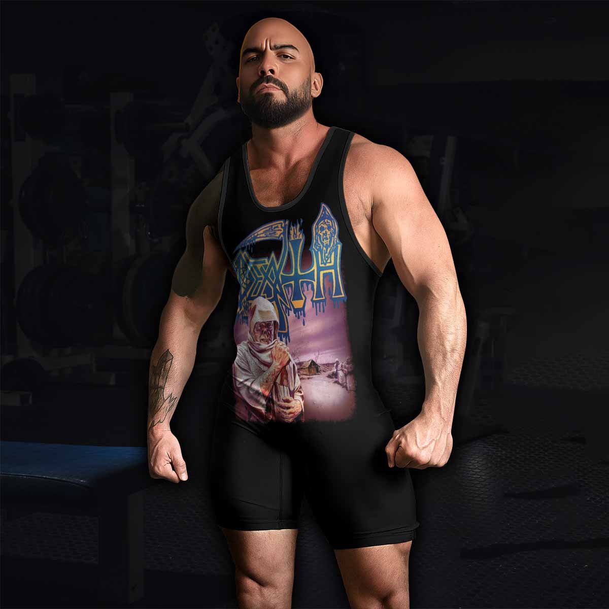 Death Leprosy Wrestling Singlet - men's lifestyle view