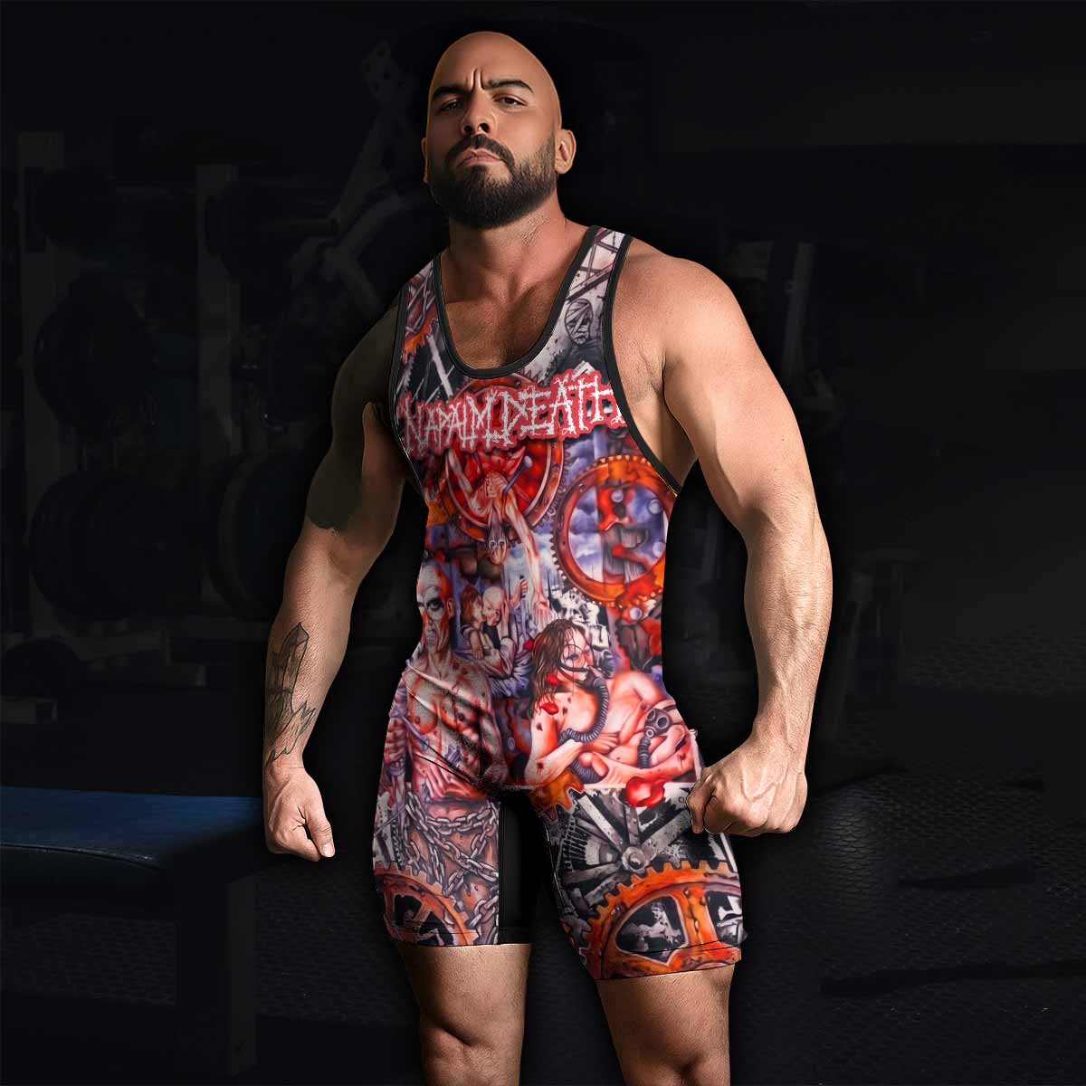 Napalm Death Utopia Banished Wrestling Singlet - men's lifestyle view
